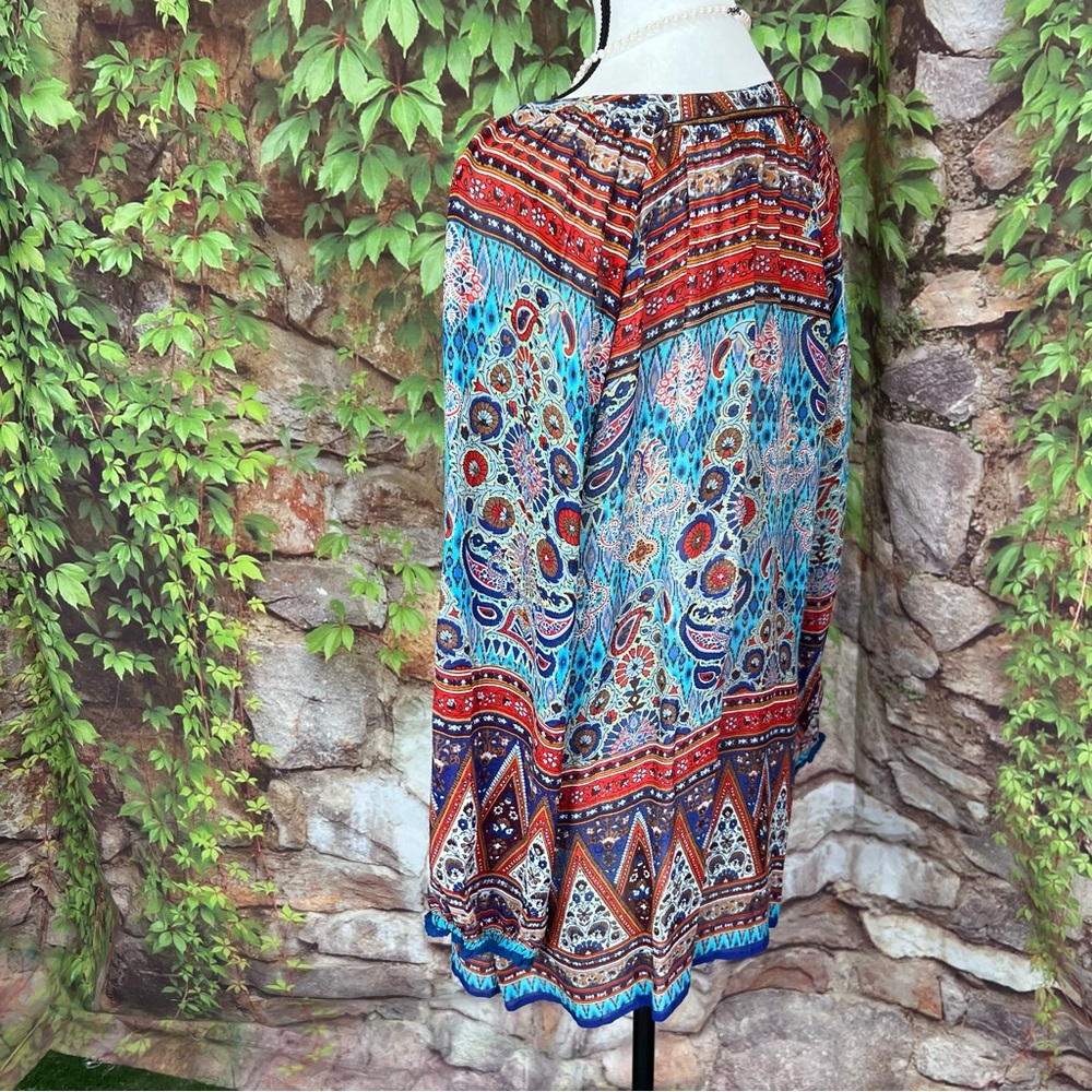 SOFT SURROUNDINGS Turquoise Coastal Cowgirl Flowy Semi-Sheer Chiffon Top, M - Picture 7 of 12